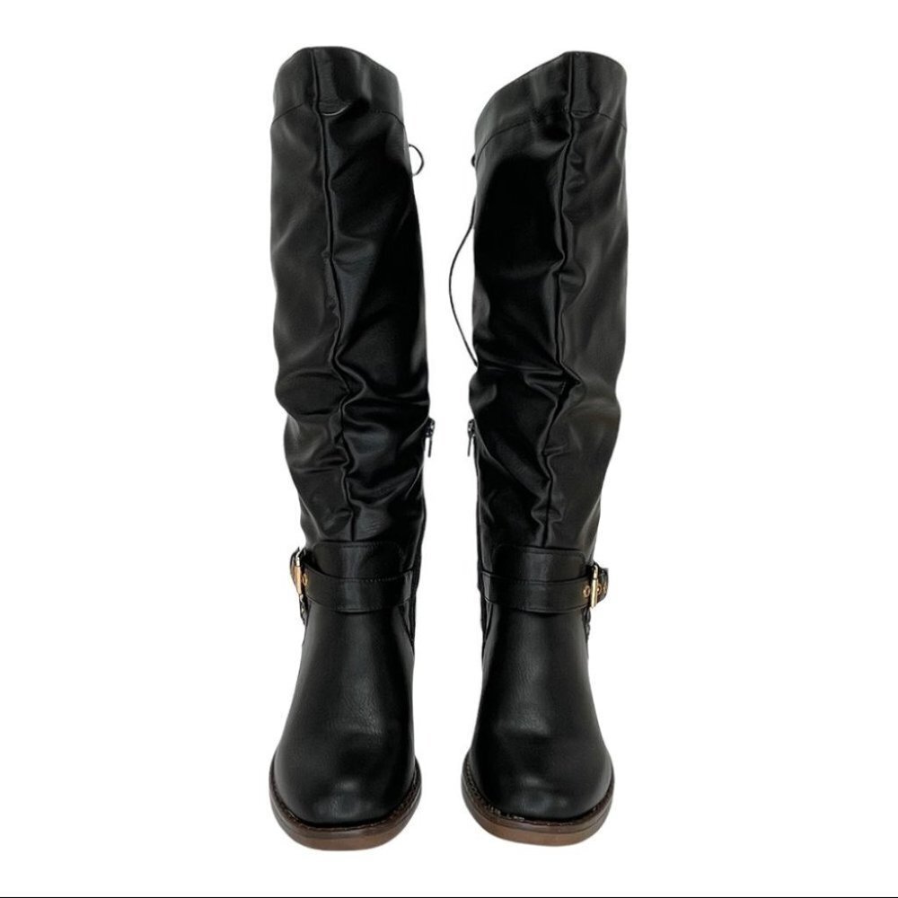 XOXO Montclair Black Faux Leather Tie Back Womens Knee High Boots Size 6M - Picture 4 of 16